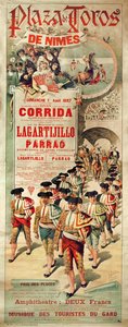 ملصق إعلان مصارعة ثيران في بلازا دي توروس ، نيمز ، 1 أغسطس 1897 ، منقوش بواسطة ج. أورتيجا